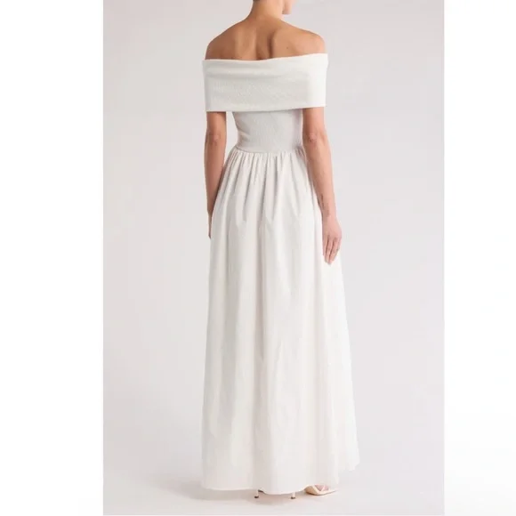 Love by Design Monet White Off Shoulder Maxi Dress Wedding Bridal Shower Sz M - Picture 2 of 4